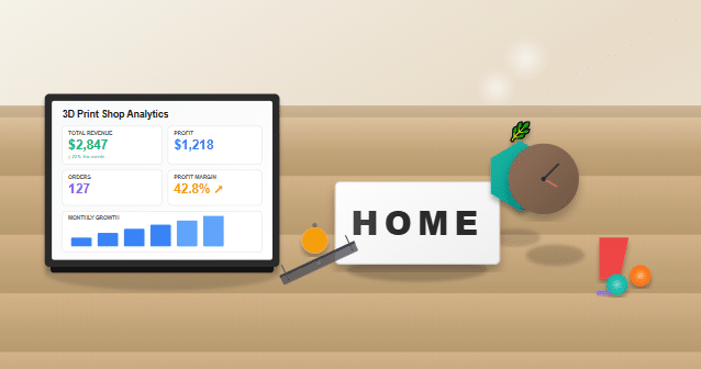 Realistic case study of can you make money selling 3D printed decor and showing income dashboard and products