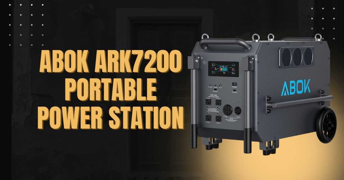 ABOK Ark7200 portable power station front view showing control panel and dual voltage output