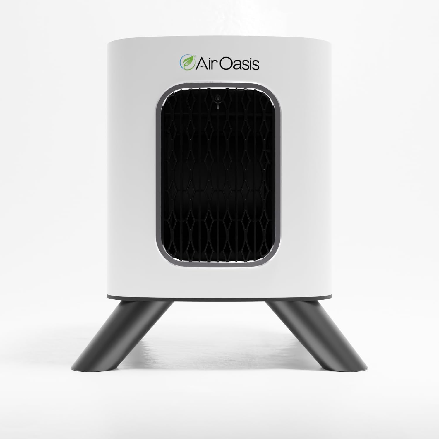 Air Oasis iAdaptAir 2.0 Model S compact white air purifier with H13 HEPA filter for 1325 square feet coverage showing LED air quality indicator