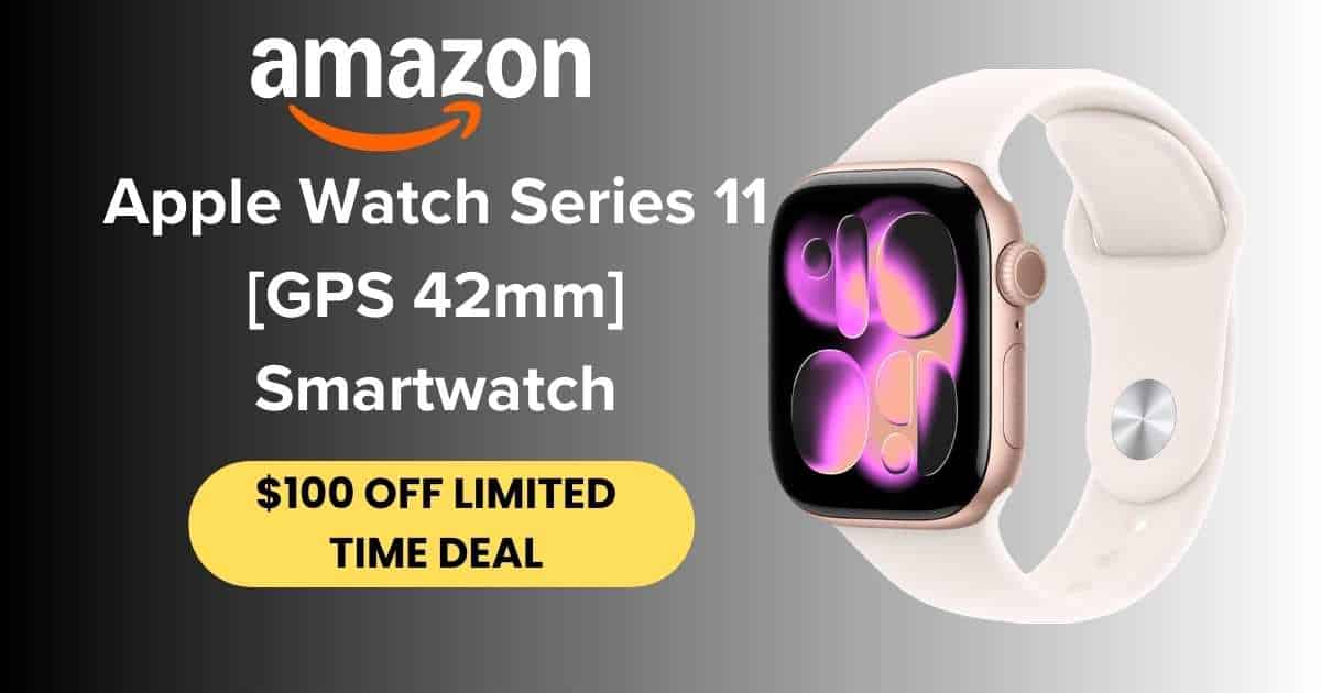 Apple Watch Series 11 GPS 42mm Rose Gold Aluminum smartwatch with Light Blush Sport Band showing always-on display and health tracking features