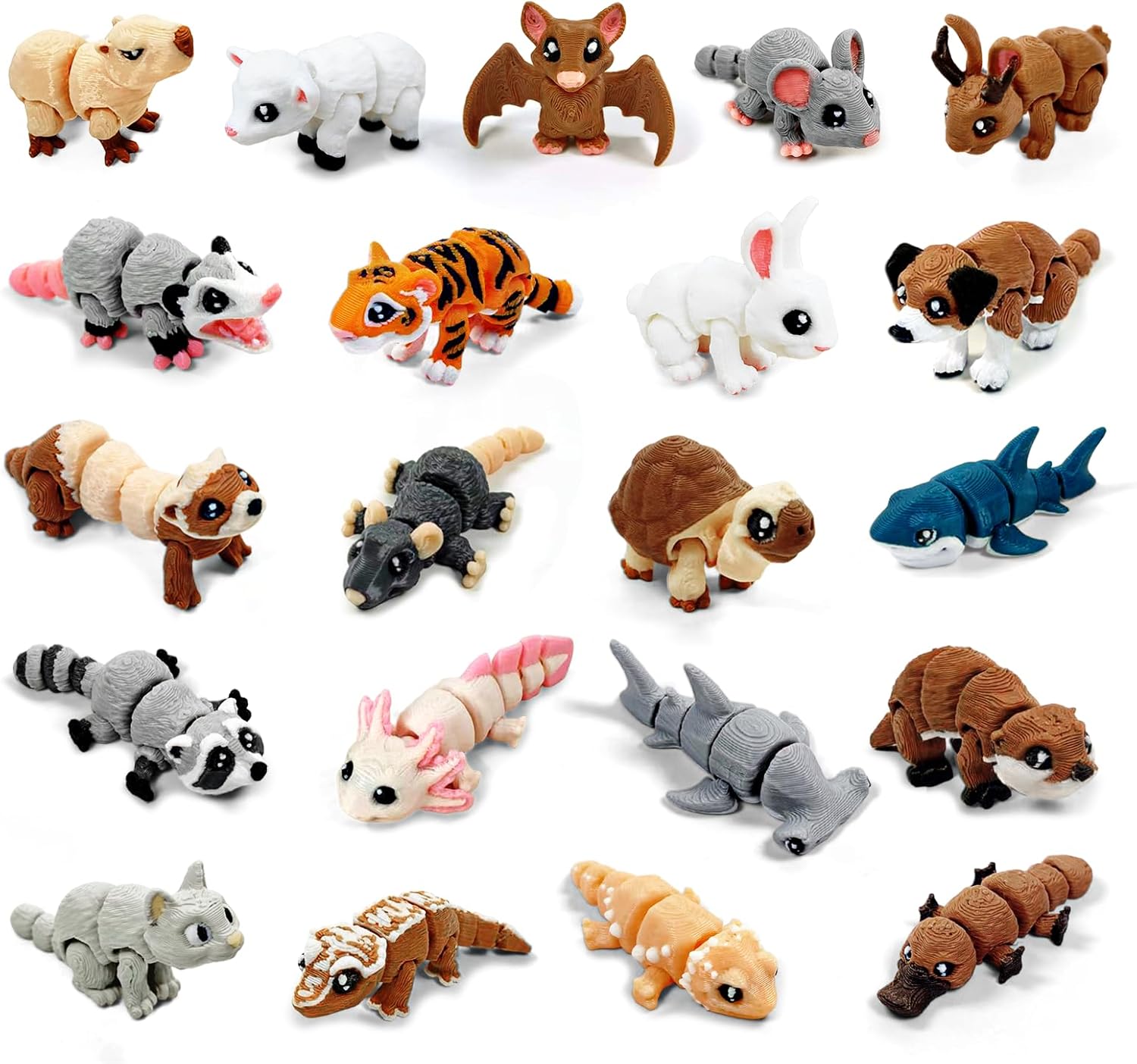 TUTHKOTH 21pcs mini 3D printed animal statues movable joints realistic collectible figurines for desk decoration