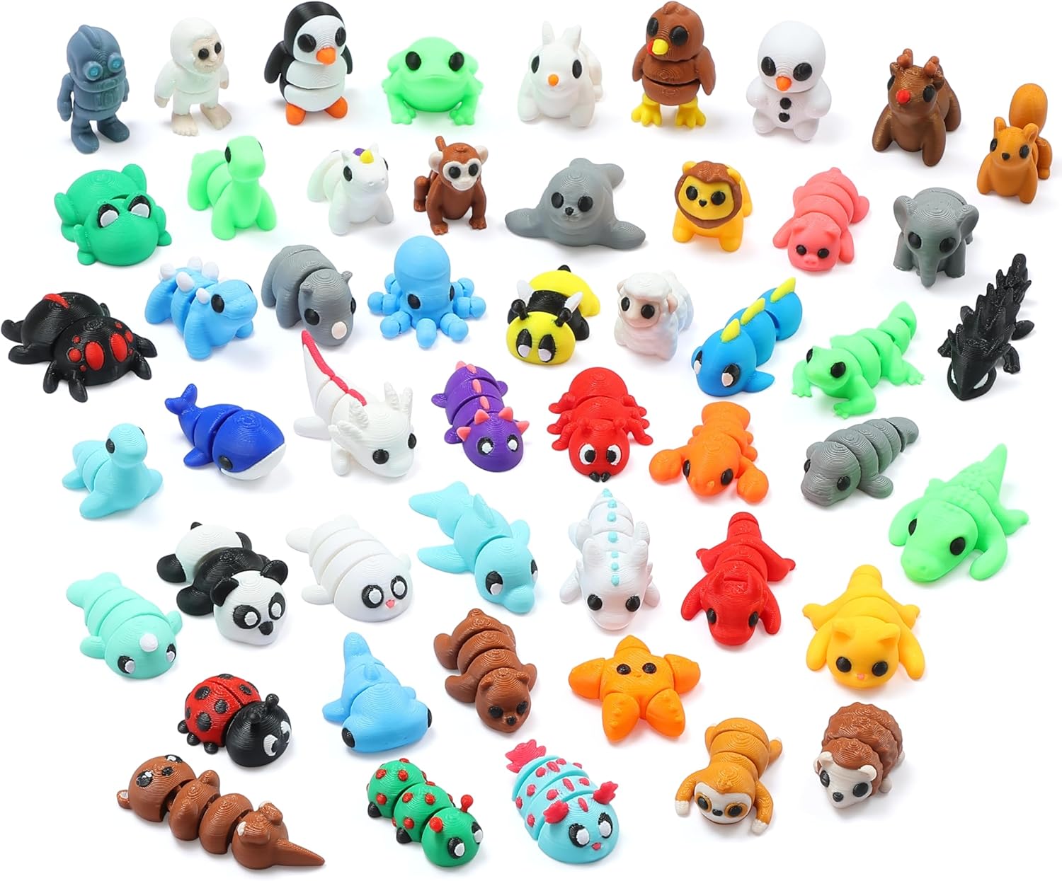 MONJITA 50 pcs mini 3D printed animal figurines flexible articulated fidget toys party favors