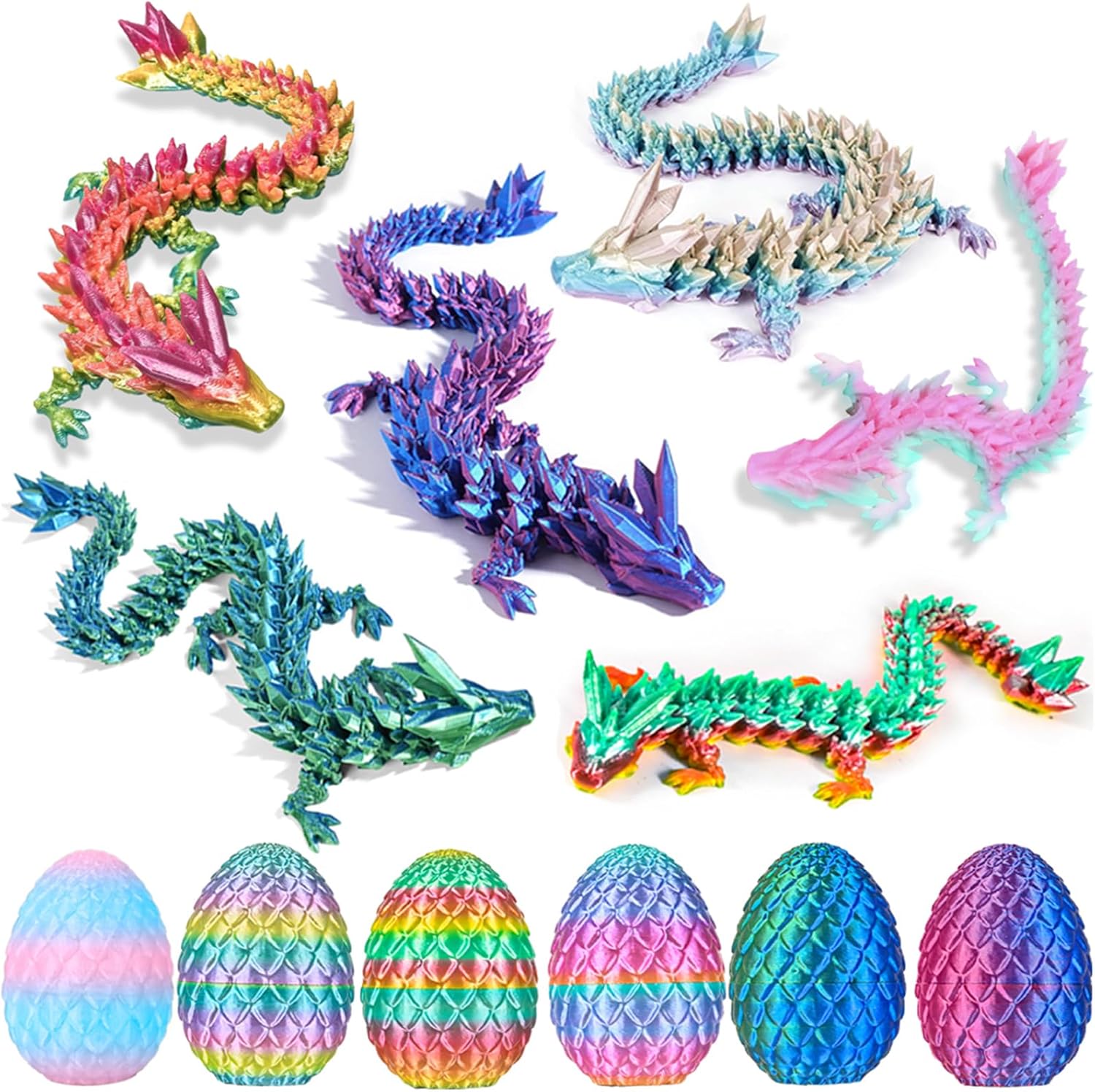 HTXJ-MF 6PCS 3D printed dragon eggs with dragon inside Easter basket stuffers mystery crystal egg fidget toy