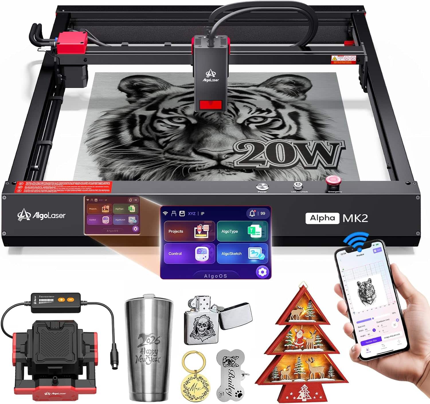 AlgoLaser Alpha MK2 20W laser engraver machine product view