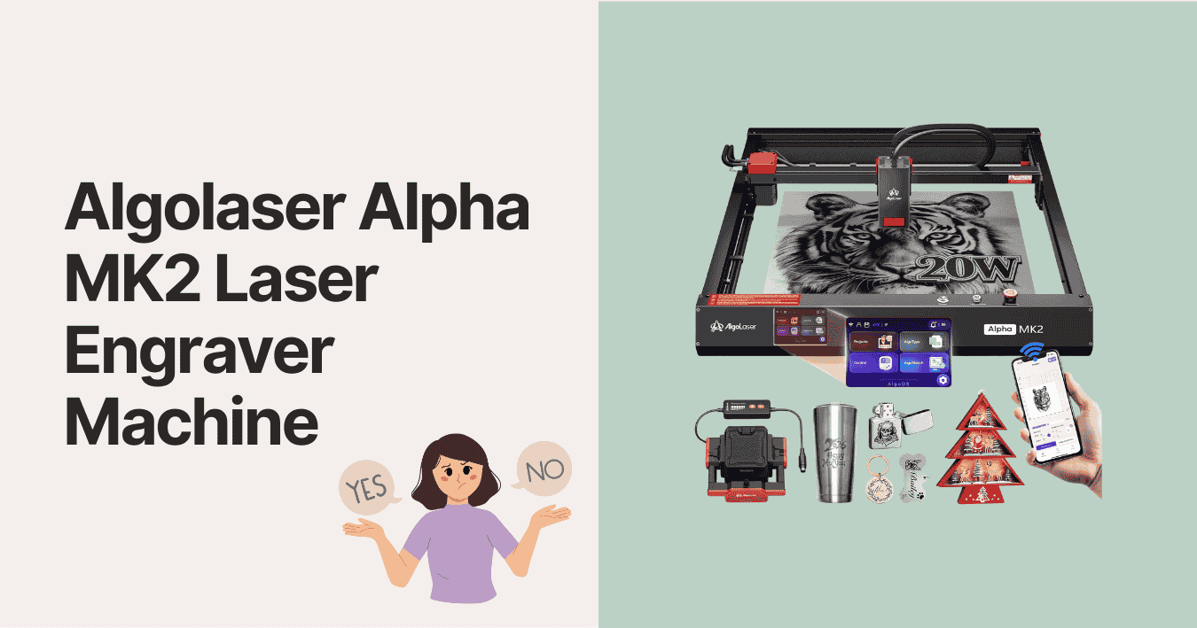AlgoLaser Alpha MK2 20W laser engraver machine on workbench