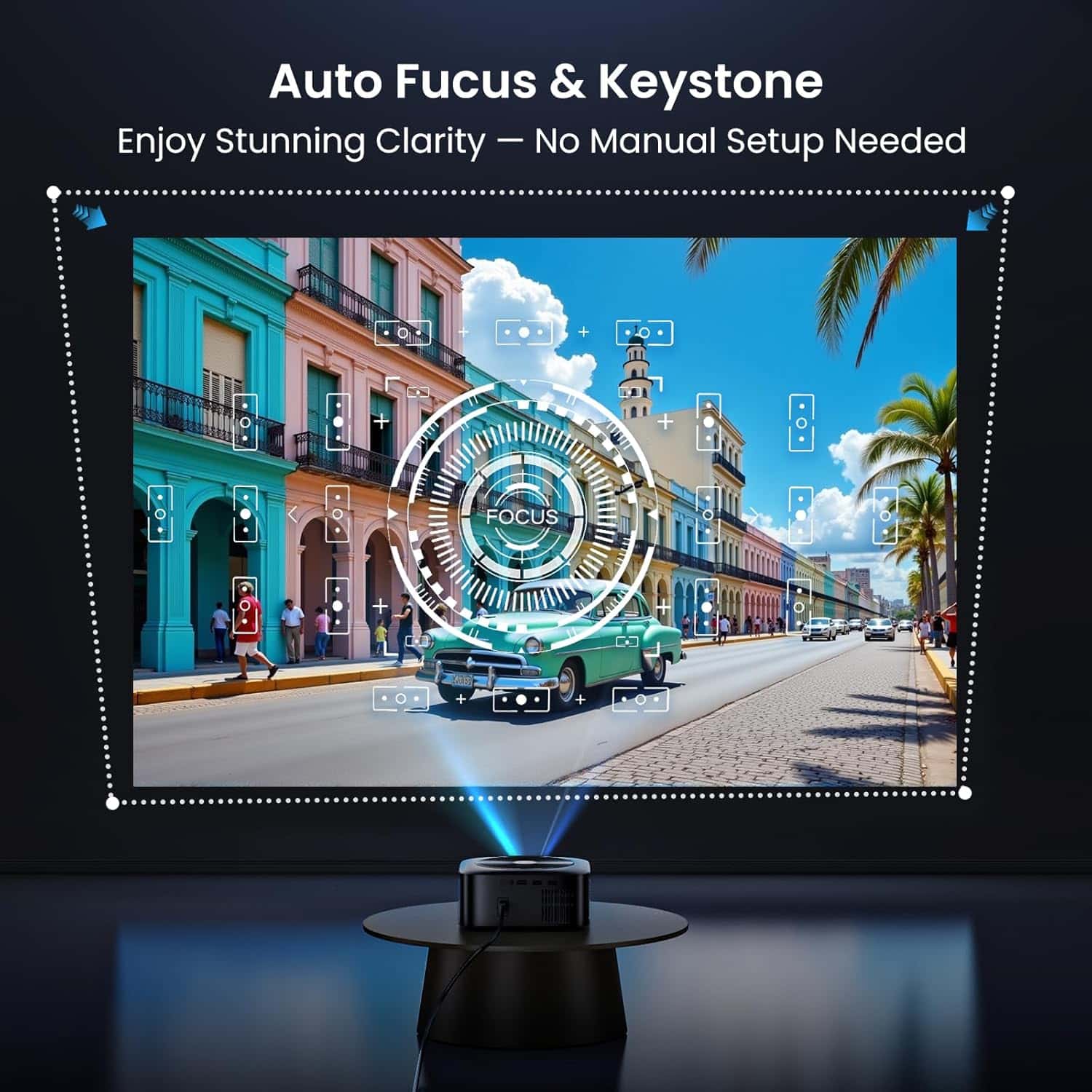 HAPPRUN projector auto focus and keystone correction in action