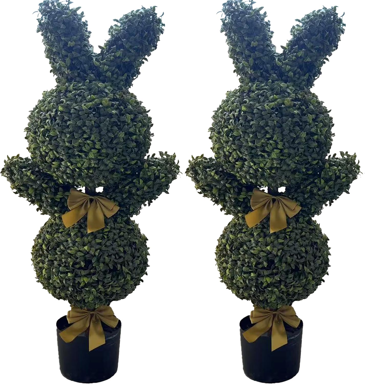 BLONYUVC 36 inch Artificial Bunny Shaped Topiary Double Ball Tree UV-Resistant Easter porch decor