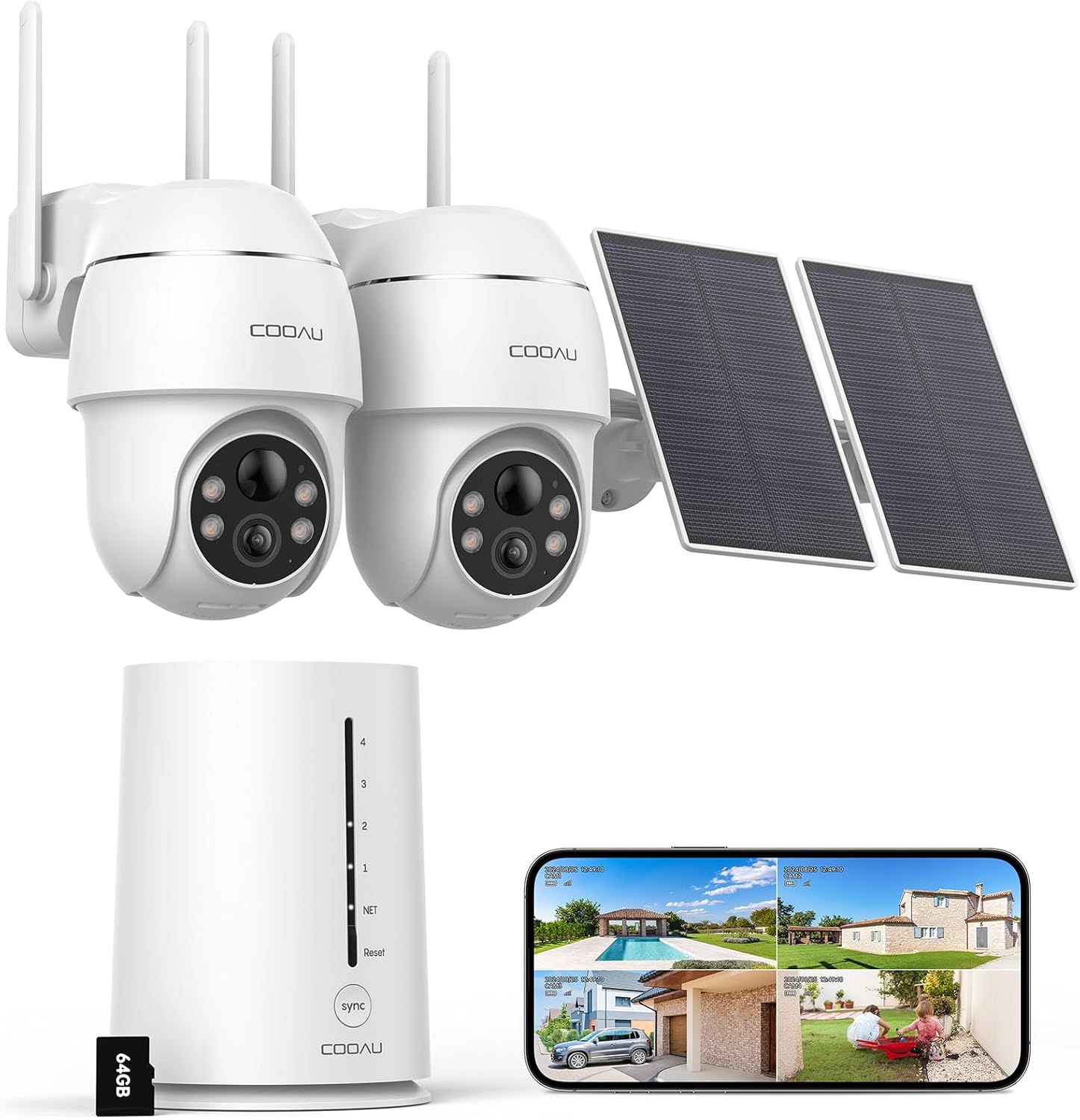 COOAU solar security cameras wireless outdoor 4MP 360 pan tilt color night vision