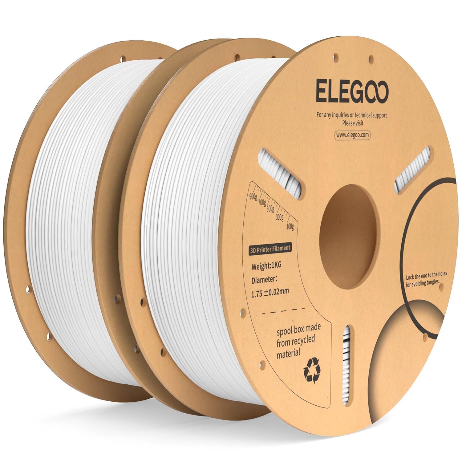 ELEGOO PLA Plus filament 1.75mm white 2KG tougher stronger FDM printer