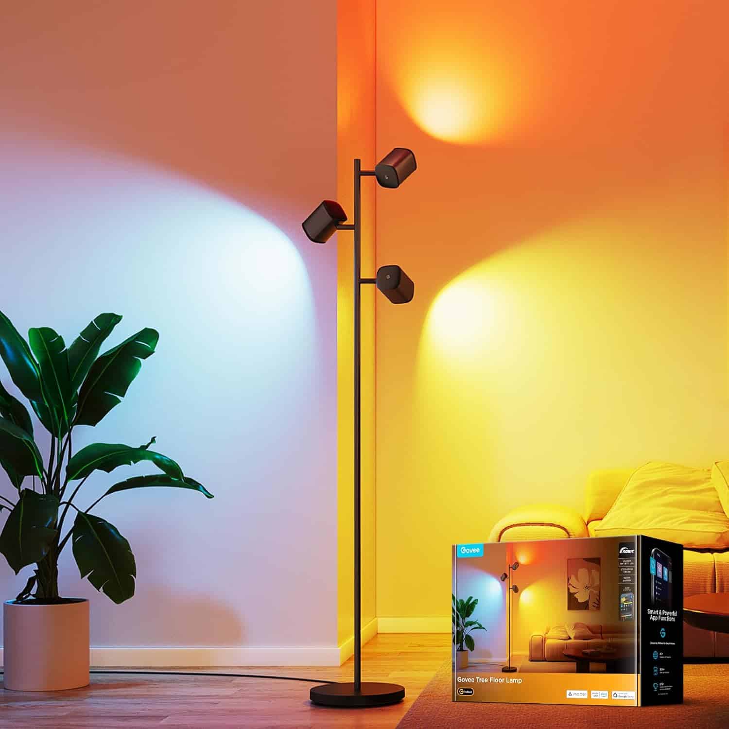 Govee Tree Floor Lamp 3 rotatable RGBIC lights SmartThings Alexa Matter — highest rated Govee lamp for gaming room streaming setup