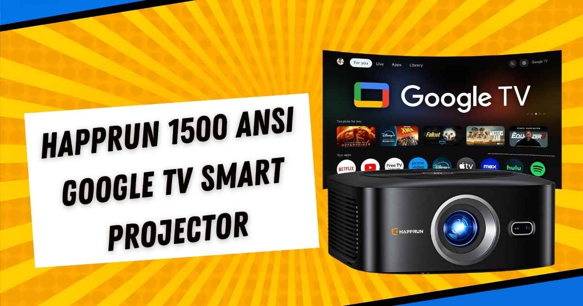 HAPPRUN 1500 ANSI Google TV Smart Projector J7 Pro front view on dark background