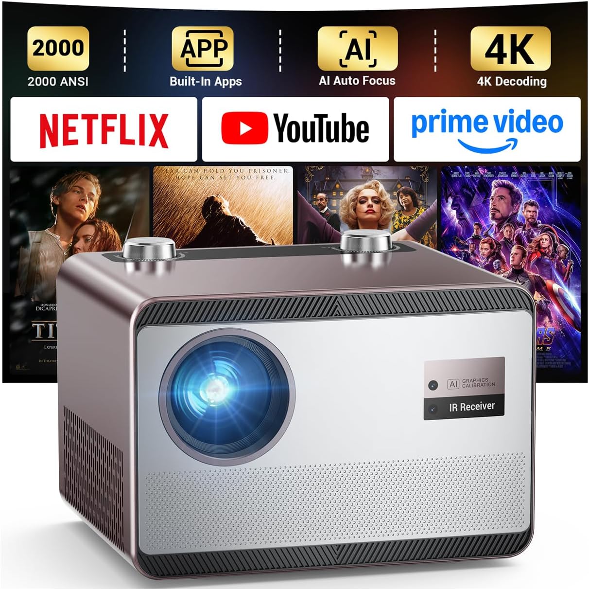HAPPRUN C58 PRO Netflix Licensed 4K Smart Projector complete product shot