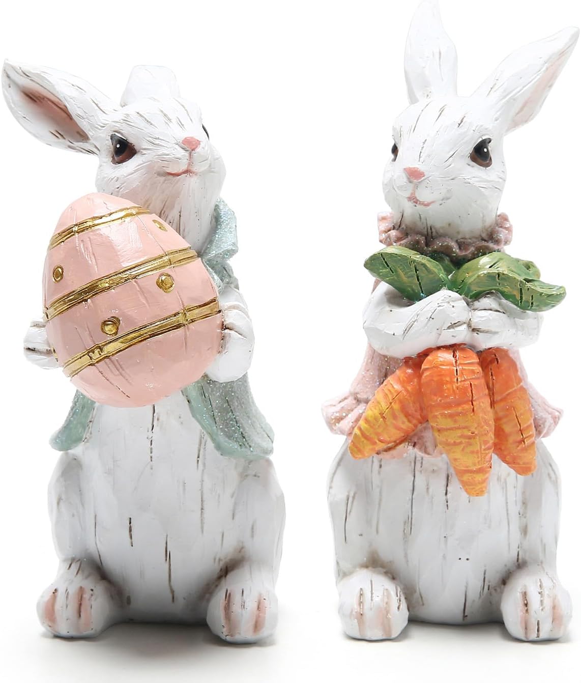 Hodao Easter white rabbit bunny figurines set of 2 spring home decor tabletop