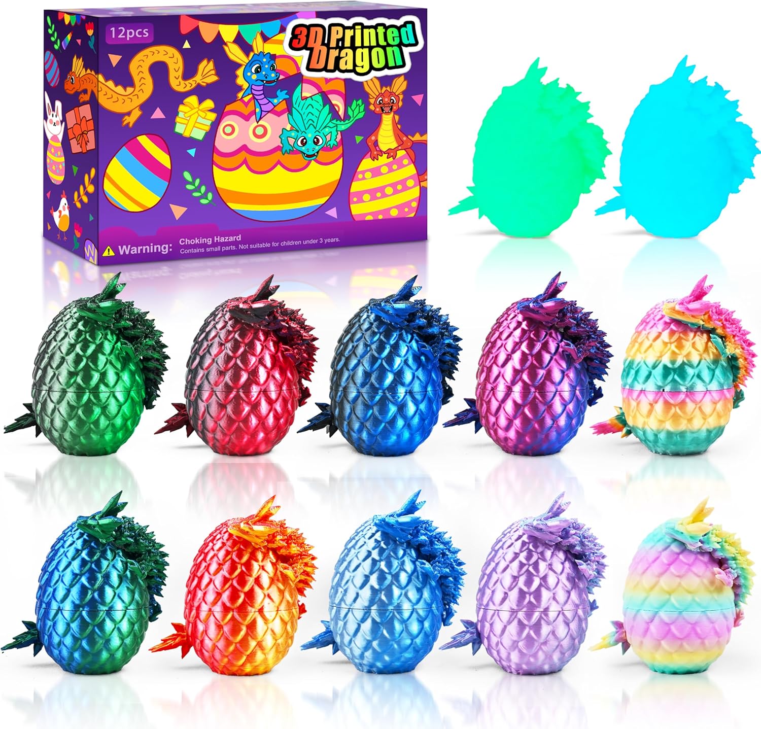 Impossmaker 12pcs Easter 3D Printed Dragon Eggs with articulated dragon toys