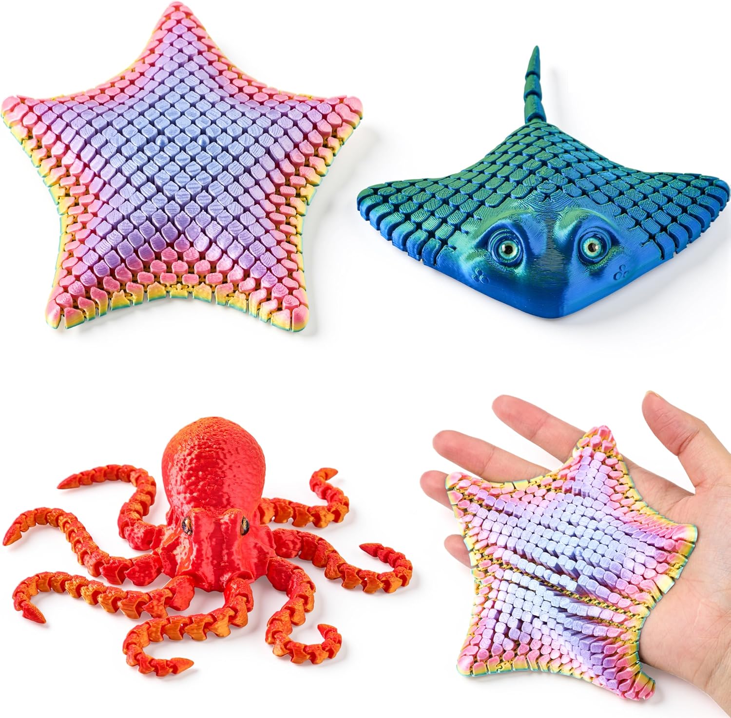 JOYIN 3D printed fidget toys articulated octopus ray starfish flexible sea creatures stress relief desk decoration