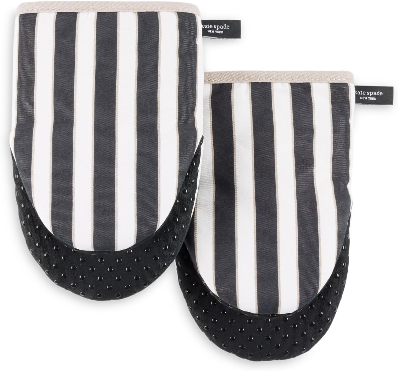 Kate Spade New York Botanical Stripe Mini Oven Mitt 2-Pack Black Beige 5.5x8