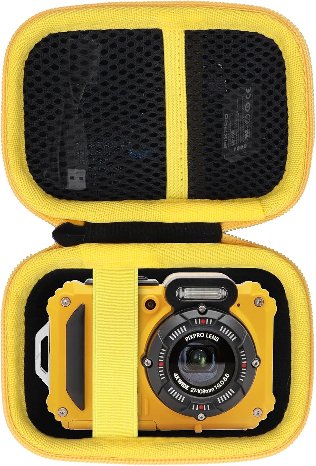 Lebakort storage case compatible with Kodak PIXPRO WPZ2 black and yellow