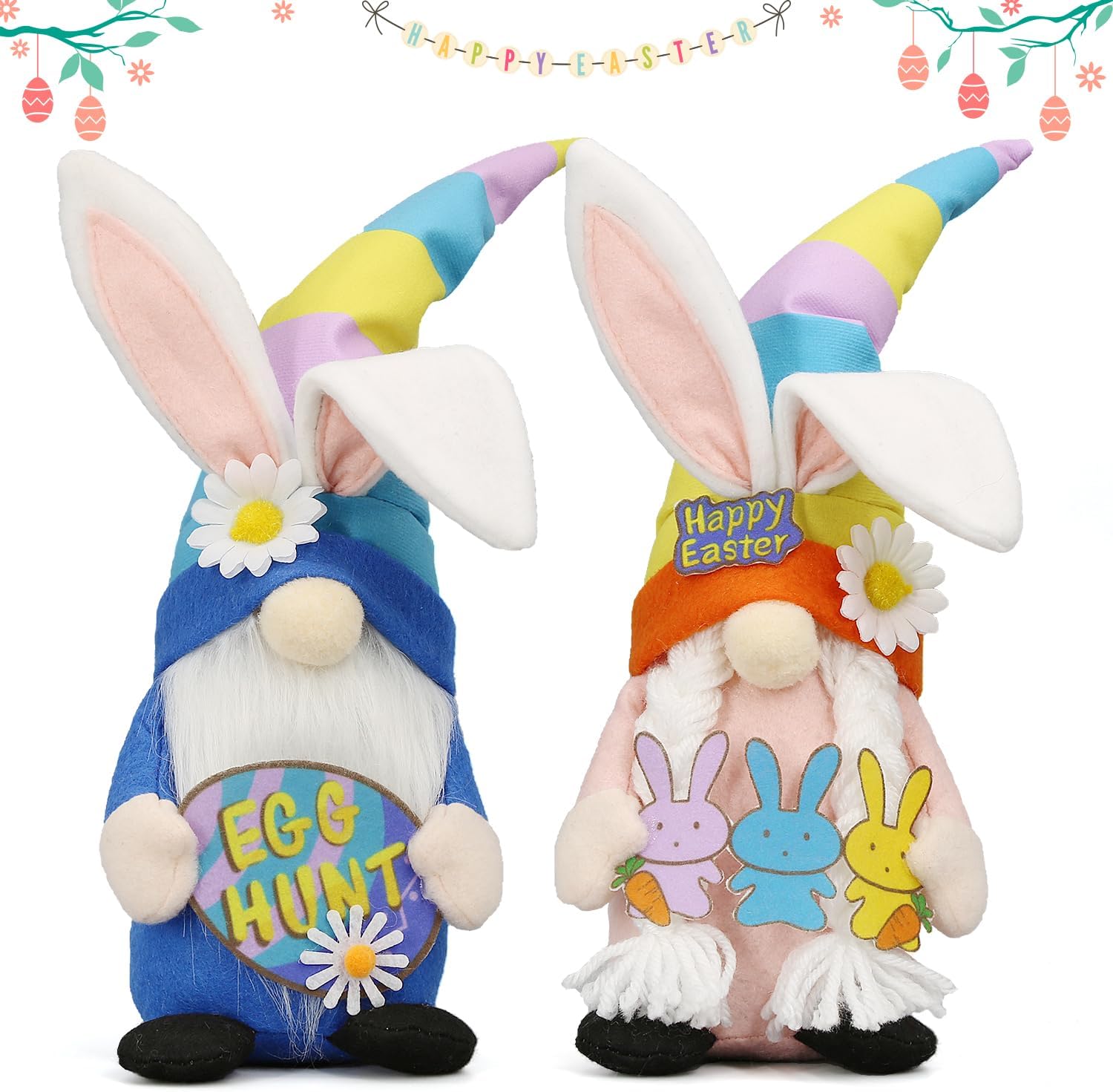Lovinland Easter bunny gnome plush stuffed decor tiered tray office desk spring rabbit centerpiece