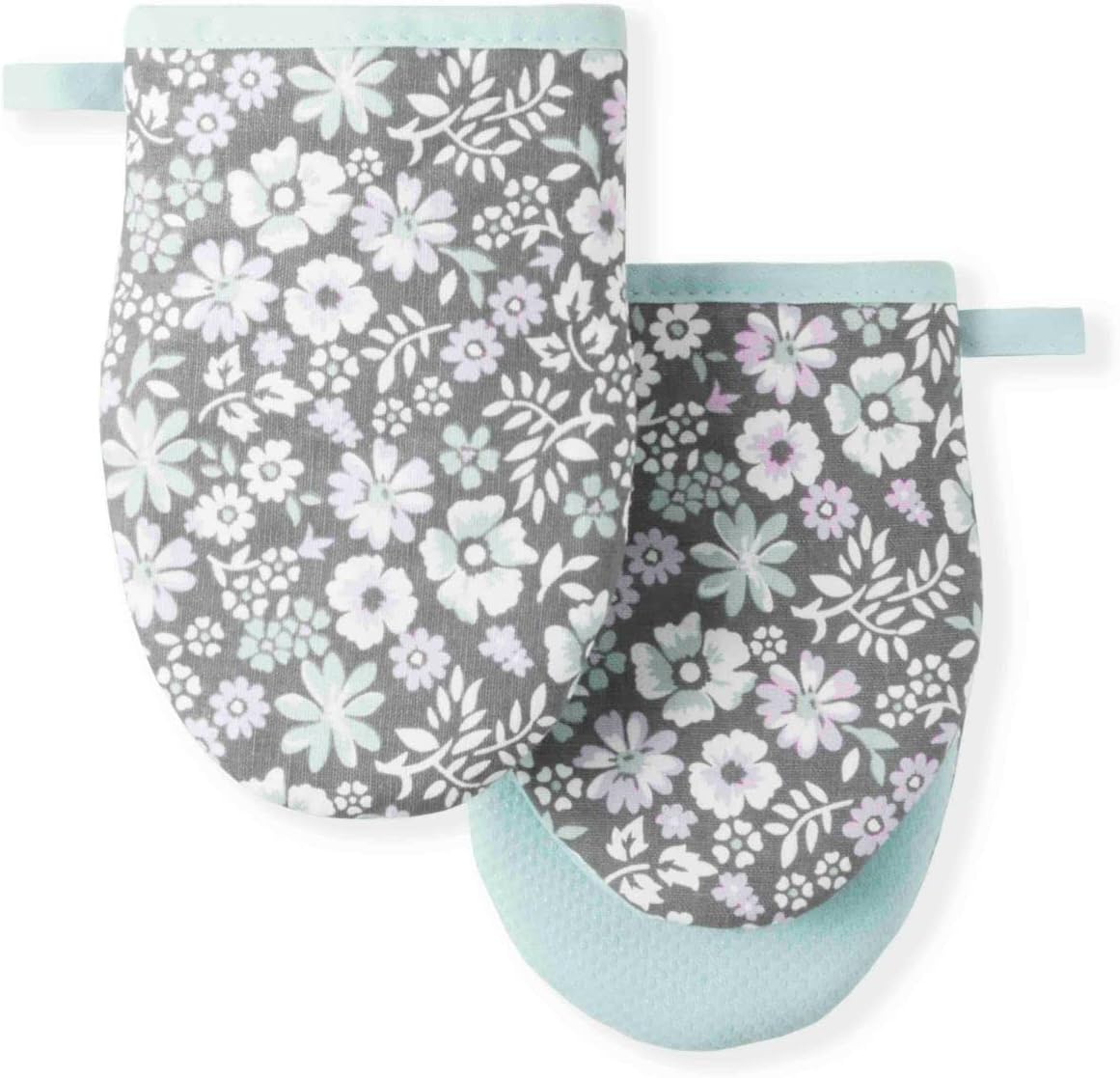Martha Stewart Ditsy Floral Mini Oven Mitt 2-Pack Set Grey 5.5x8