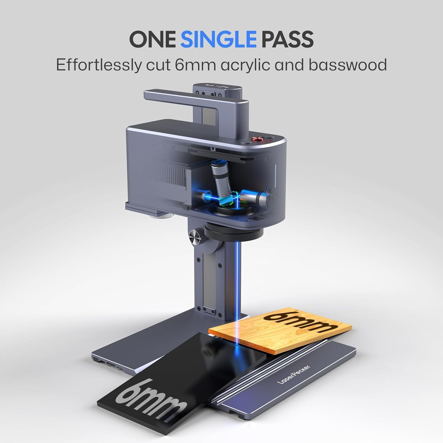 LaserPecker LP2 Plus single pass cutting demo showing clean cut through 6mm basswood