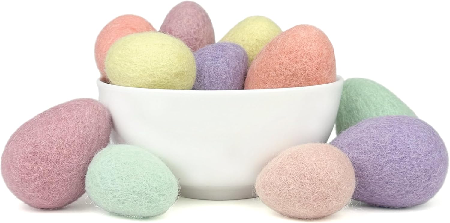 Sheep Farm Felt 100% wool pastel Easter felt eggs set of 6 or 12 handcrafted artisan