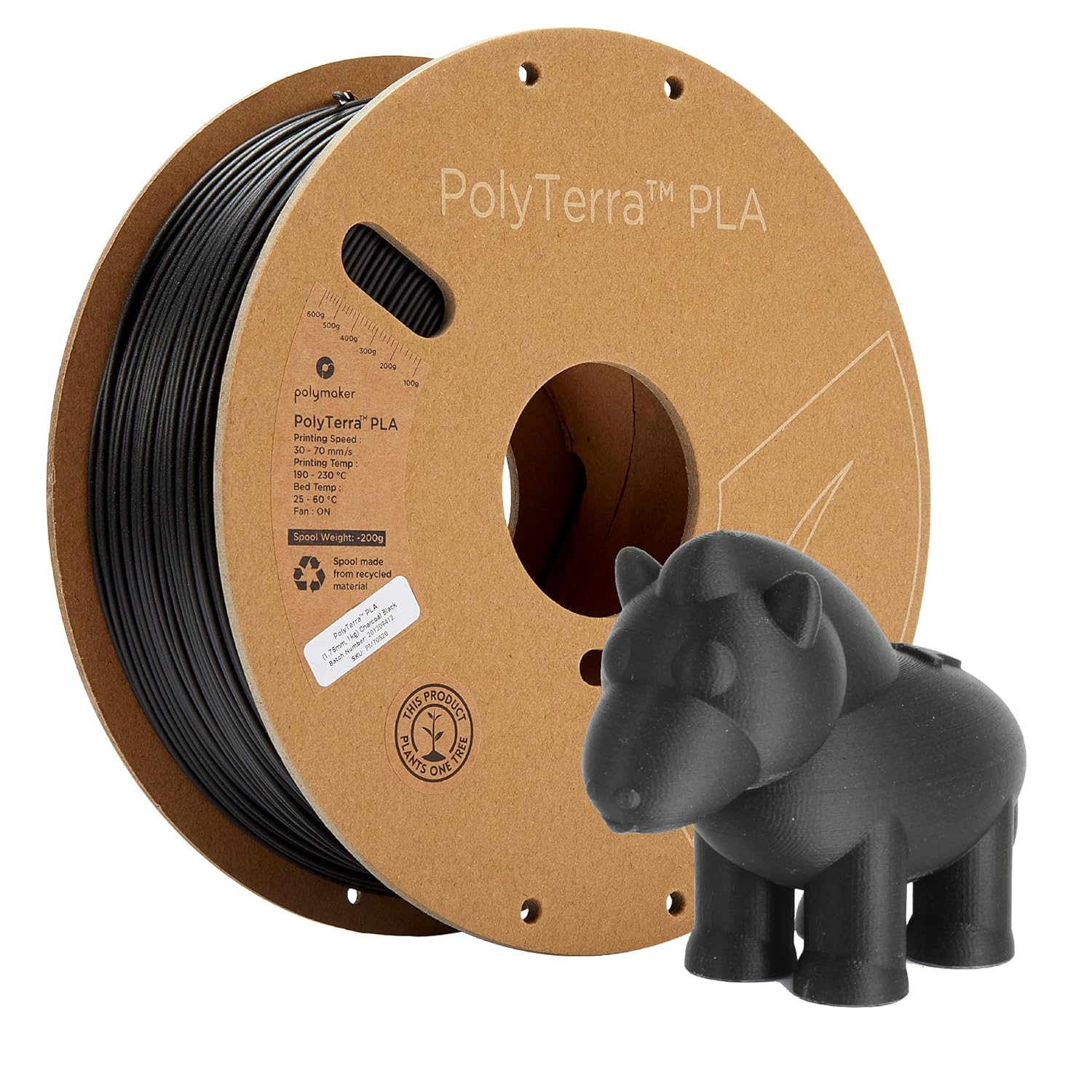 Polymaker PolyTerra Matte PLA Filament Charcoal Black 1.75mm 1kg