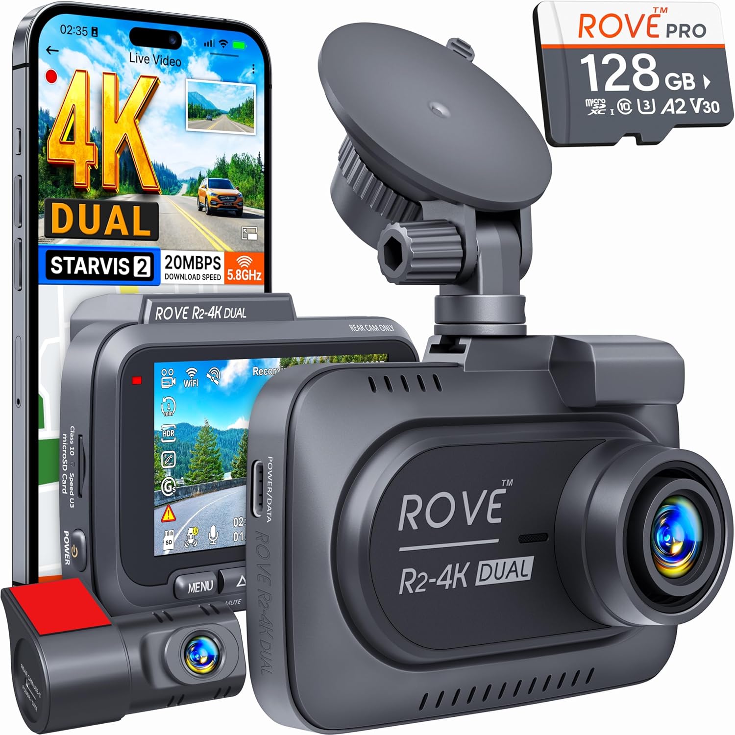 ROVE R2 4K Dual Dash Cam Front and Rear STARVIS 2 128GB Included Big Spring Sale 2026