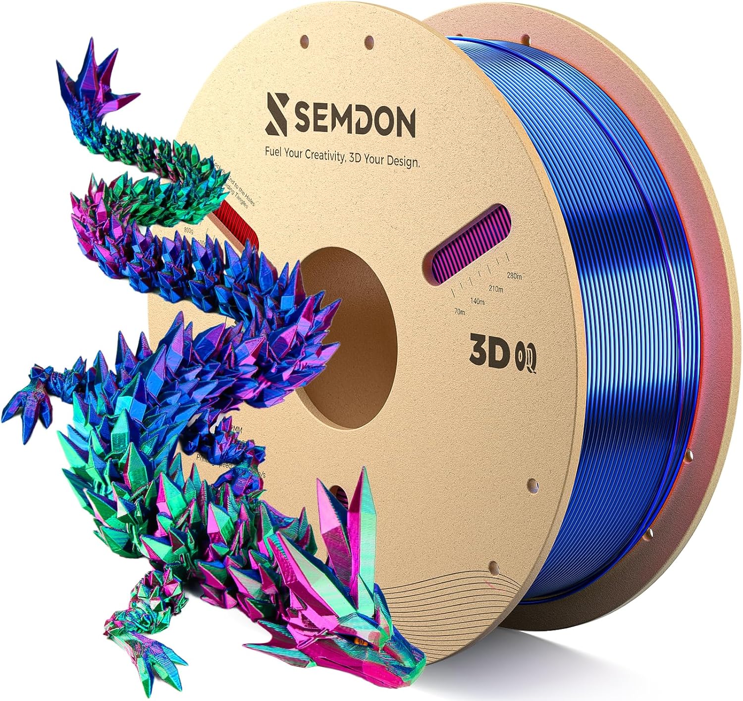 Semdon tri-color gradient rainbow silk PLA filament 1.75mm 1KG spool