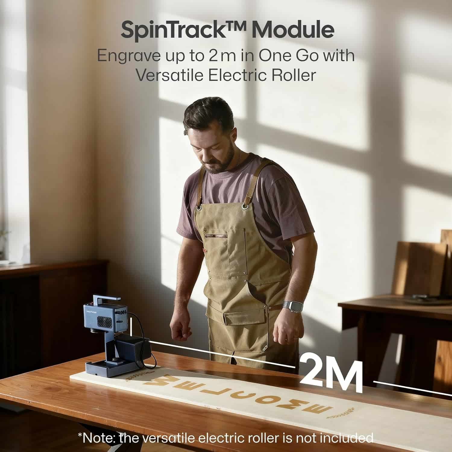 LaserPecker SpinTrack rotary module attachment for LP2 Plus enabling bottle and cylindrical object engraving