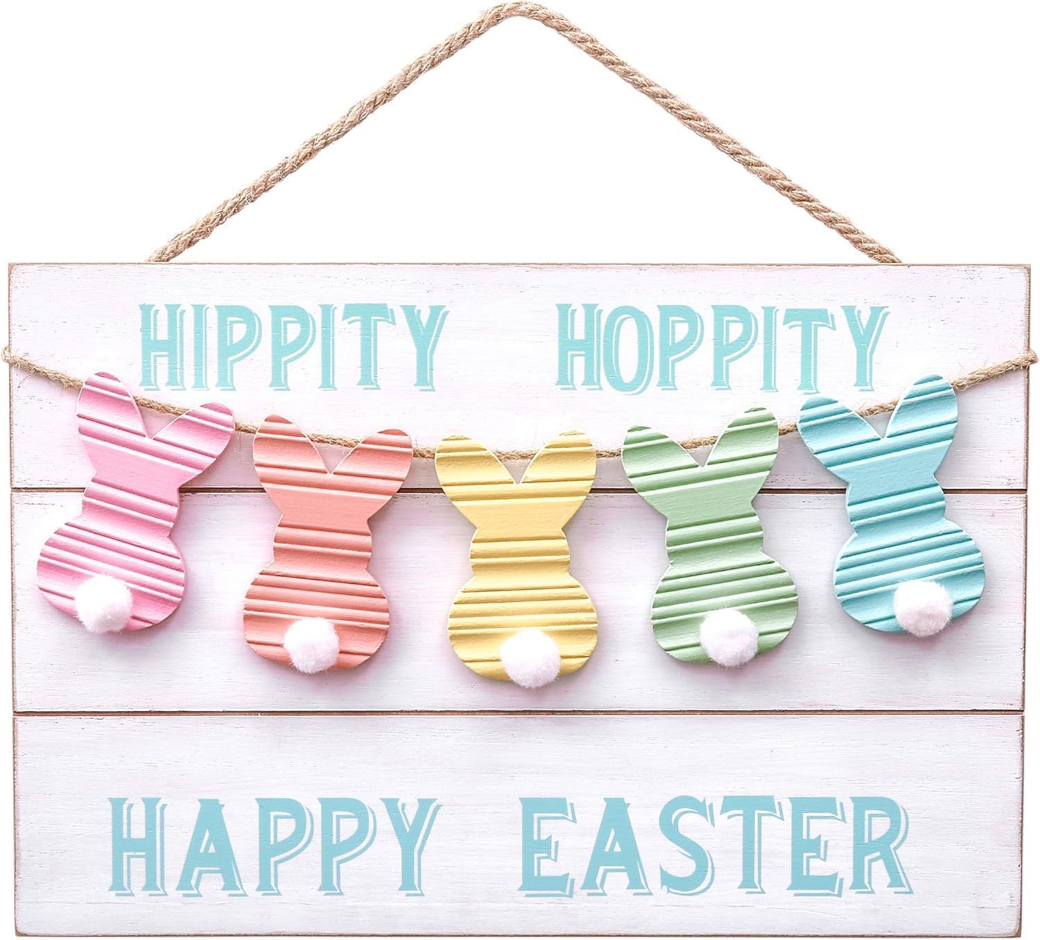 Valery Madelyn 10-inch Happy Easter wood hanging wreath sign rustic farmhouse bunny door wall spring