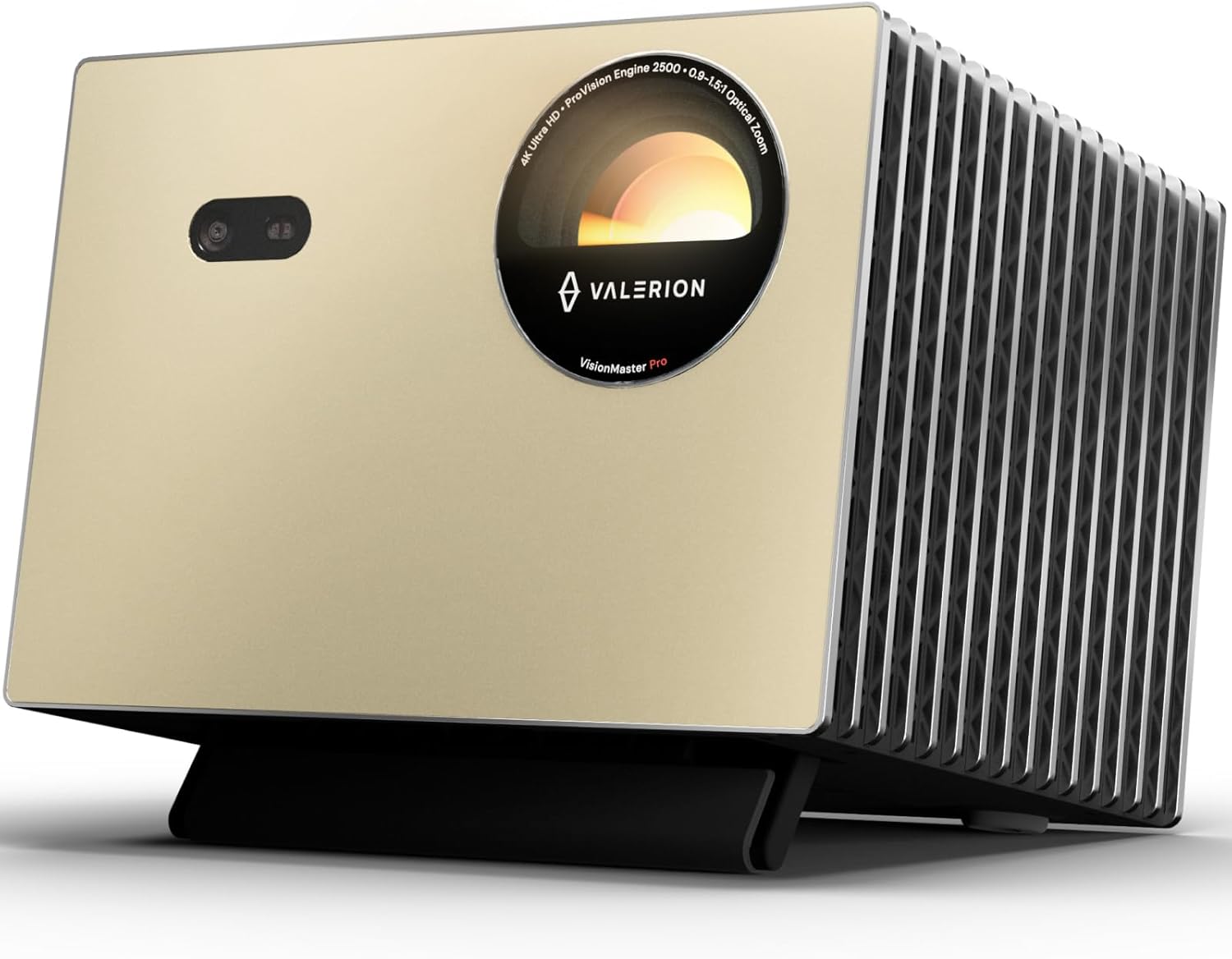 Valerion VisionMaster Pro 4K Laser Projector front view showing compact design and lens system