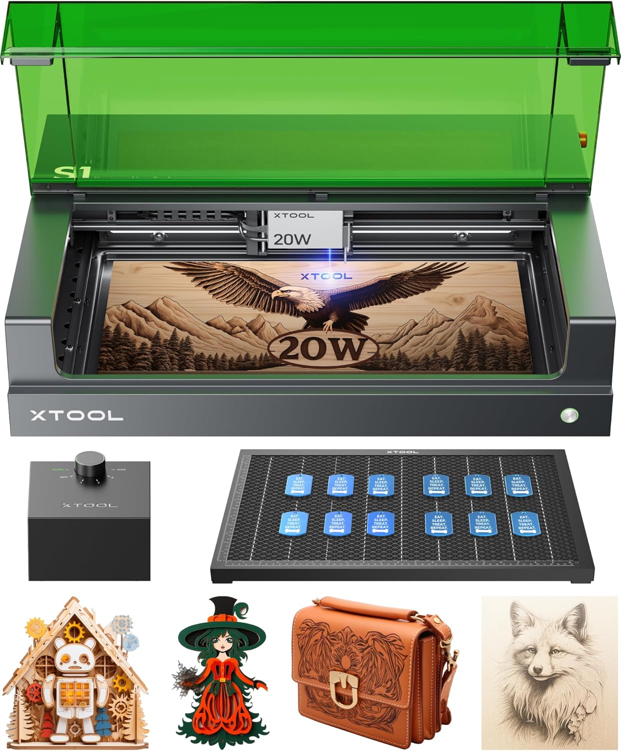 xTool S1 20W Laser Engraver and Cutter Machine with Air Assist and Honeycomb