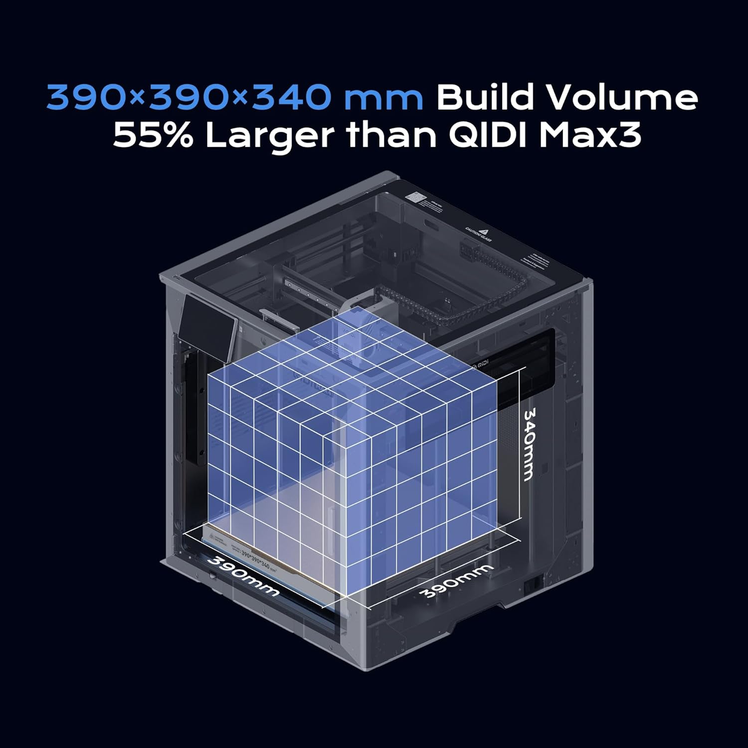 QIDI Max4 large 390x390mm build plate compared to standard 256mm build plate