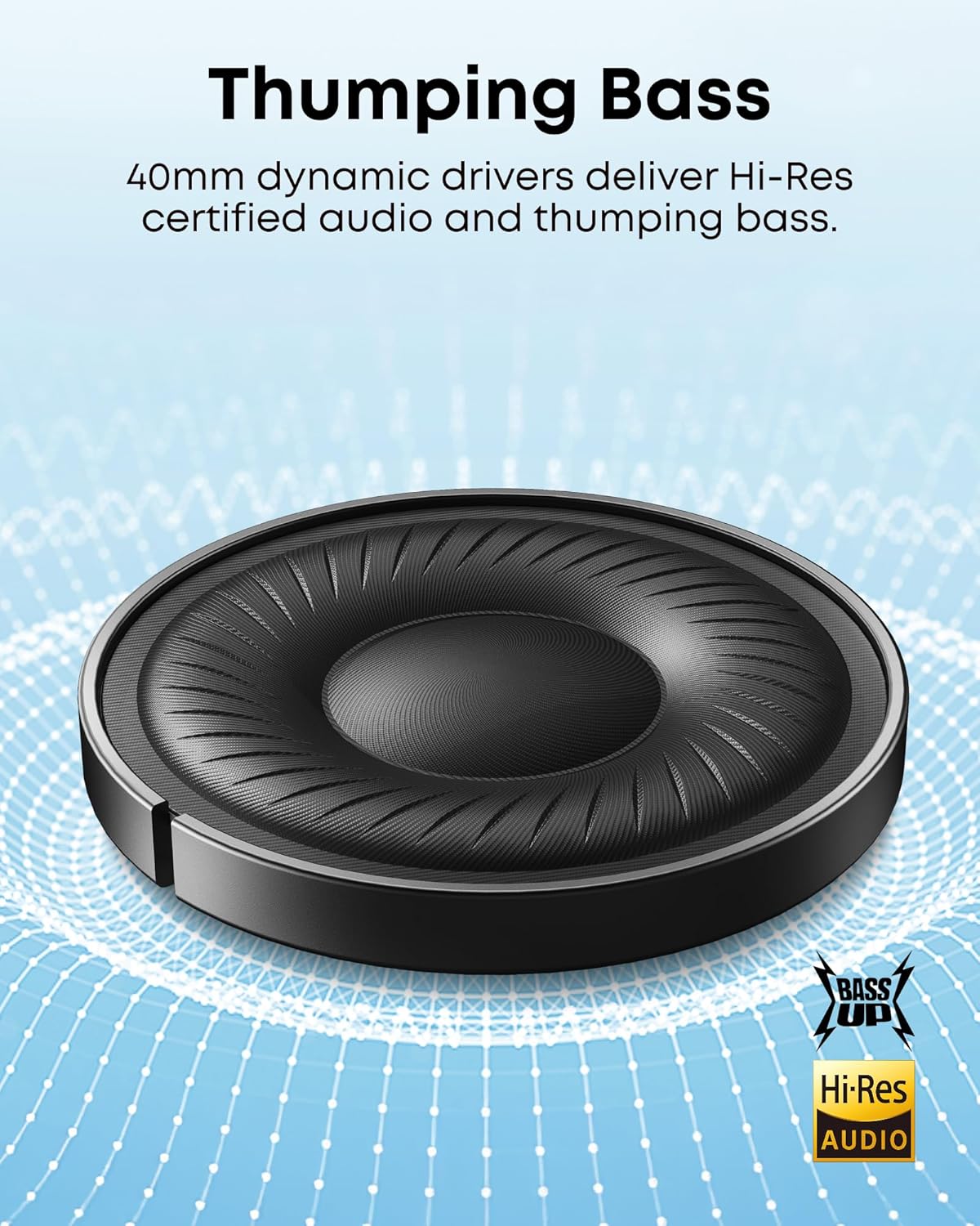 Soundcore Q20i 40mm drivers and bass performance visual