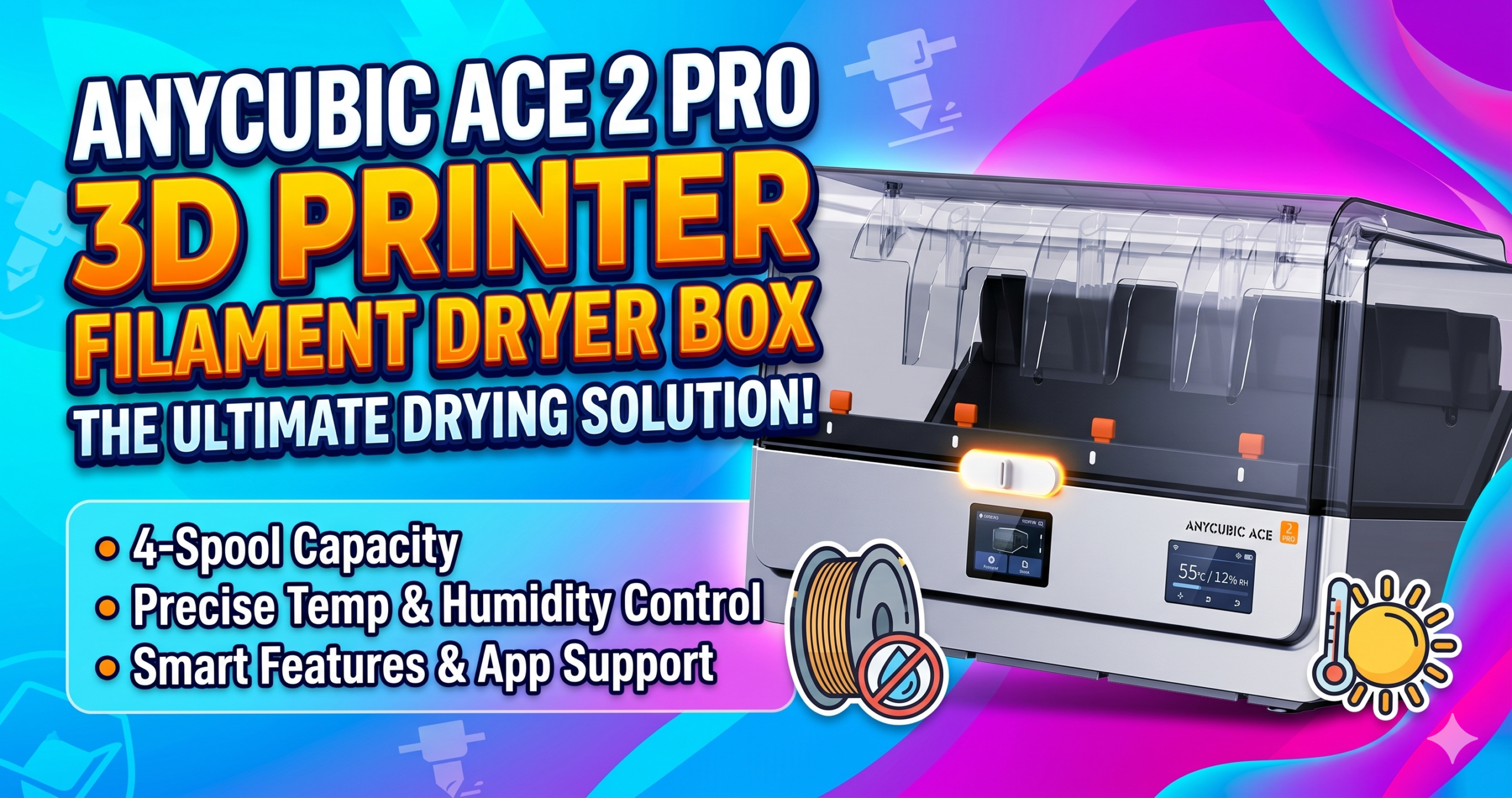 Anycubic ACE 2 Pro 3D Printer Filament Dryer Box mounted on printer frame