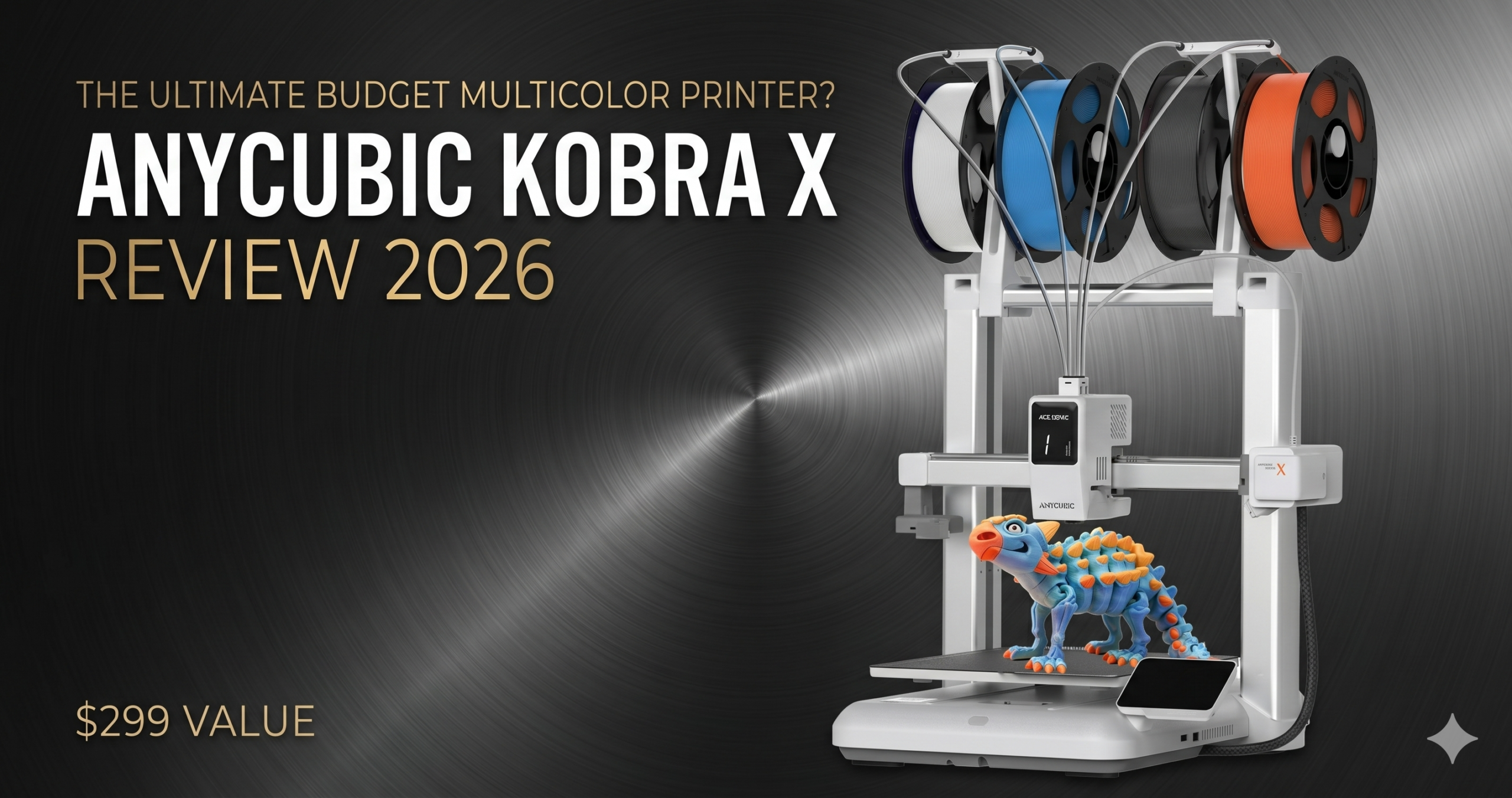 Anycubic Kobra X Review 2026 — featured image showing the printer in a maker workspace