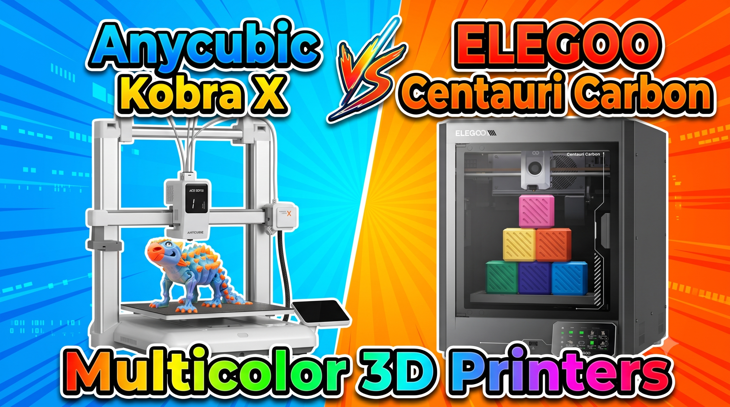 Anycubic Kobra X vs ELEGOO Centauri Carbon multicolor 3D printer comparison 2026