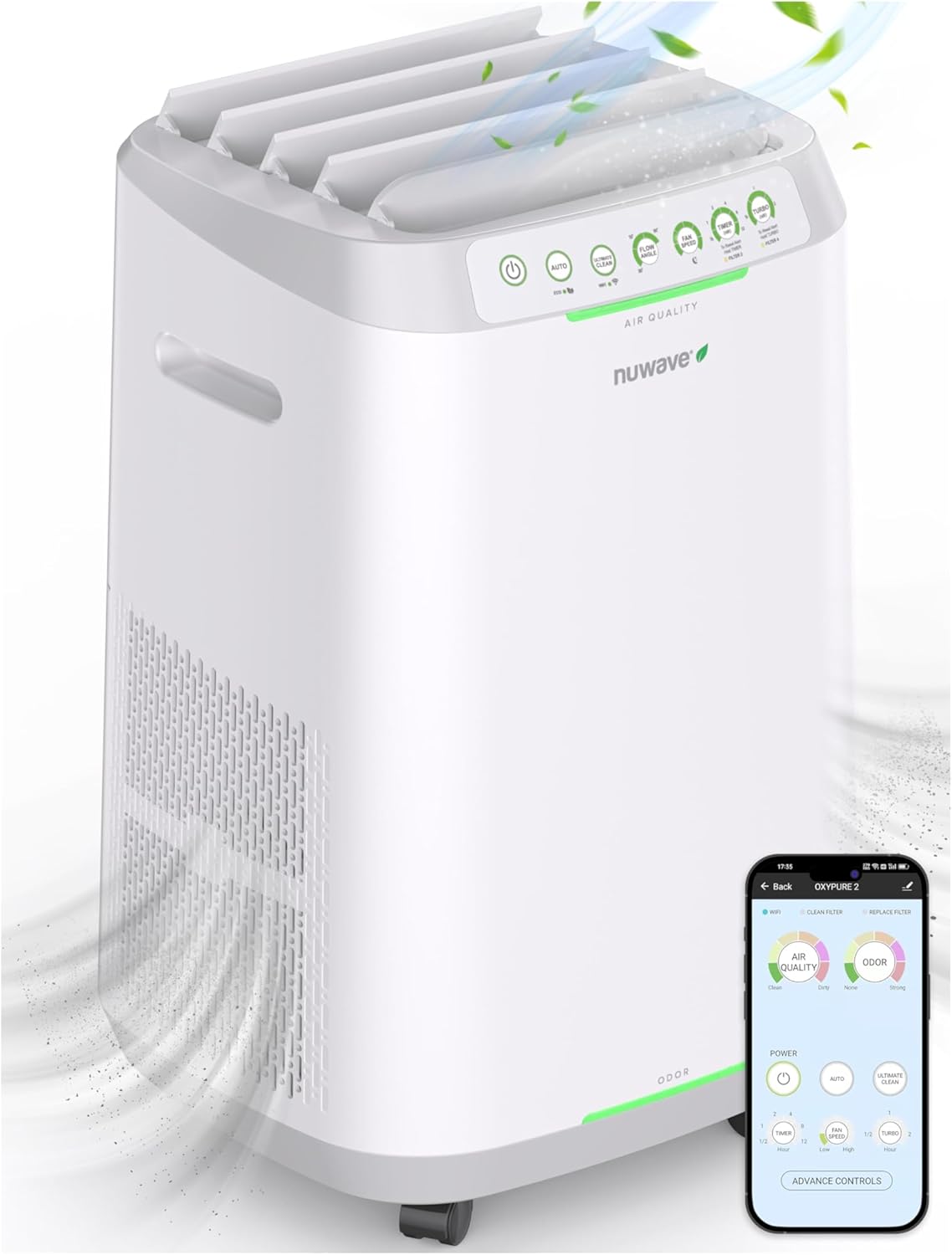 Nuwave OxyPure ZERO E1000 showing dual 4-stage filter system with stainless steel prefilter visible
