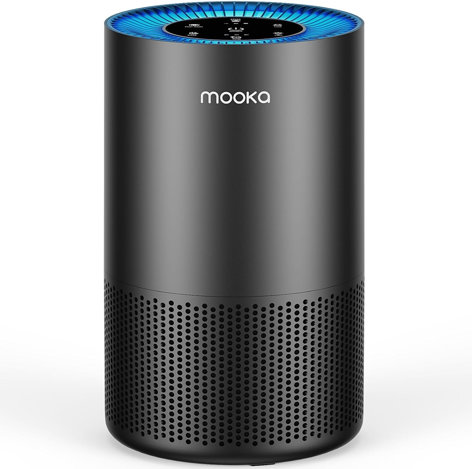 MOOKA H13 True HEPA air purifier, black tower unit with 360-degree air inlet design