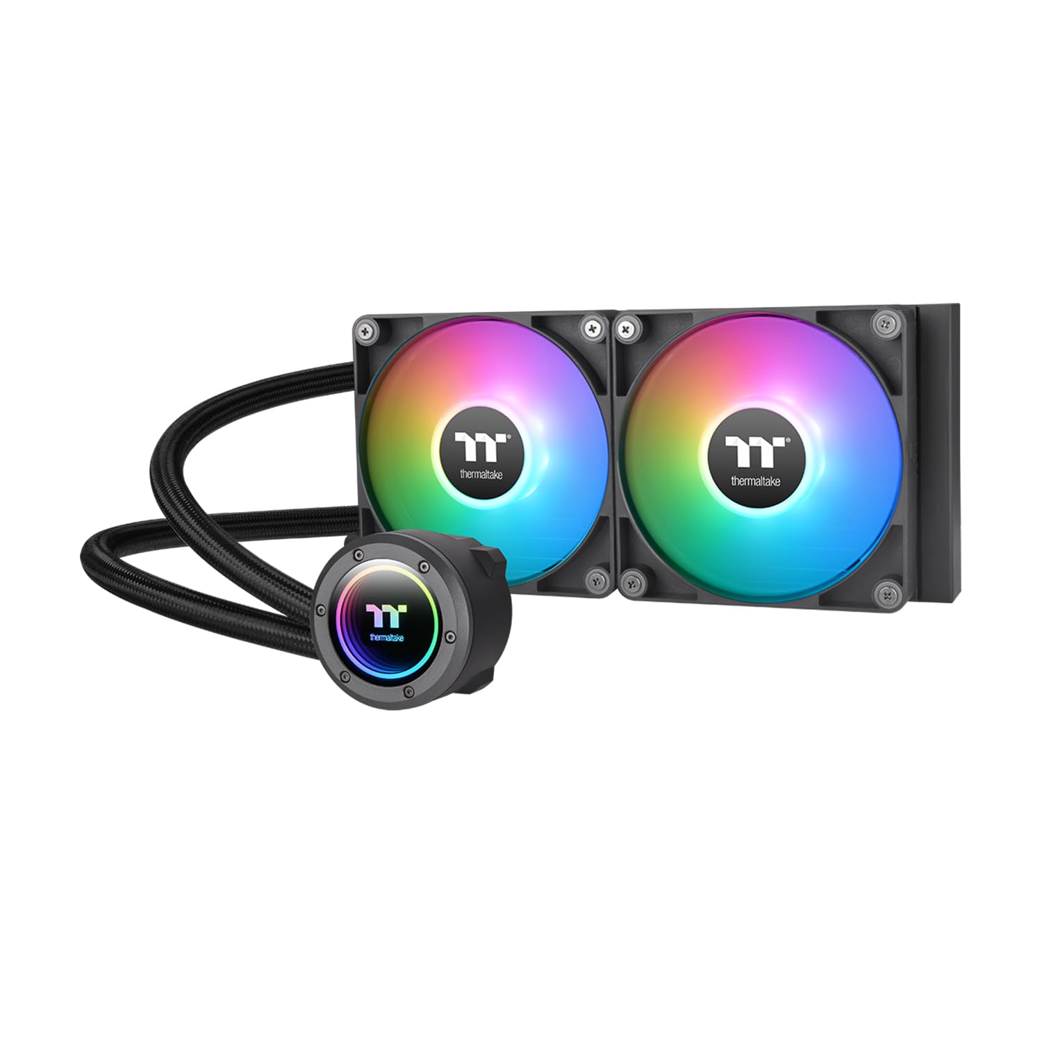 Thermaltake TH240 liquid cooler radiator and pump block with ARGB lighting visible