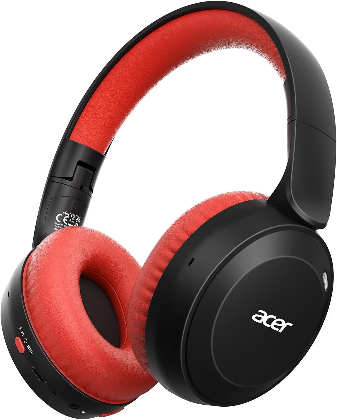 acer Kids Bluetooth Headphones in black and red color combination, folded for travel