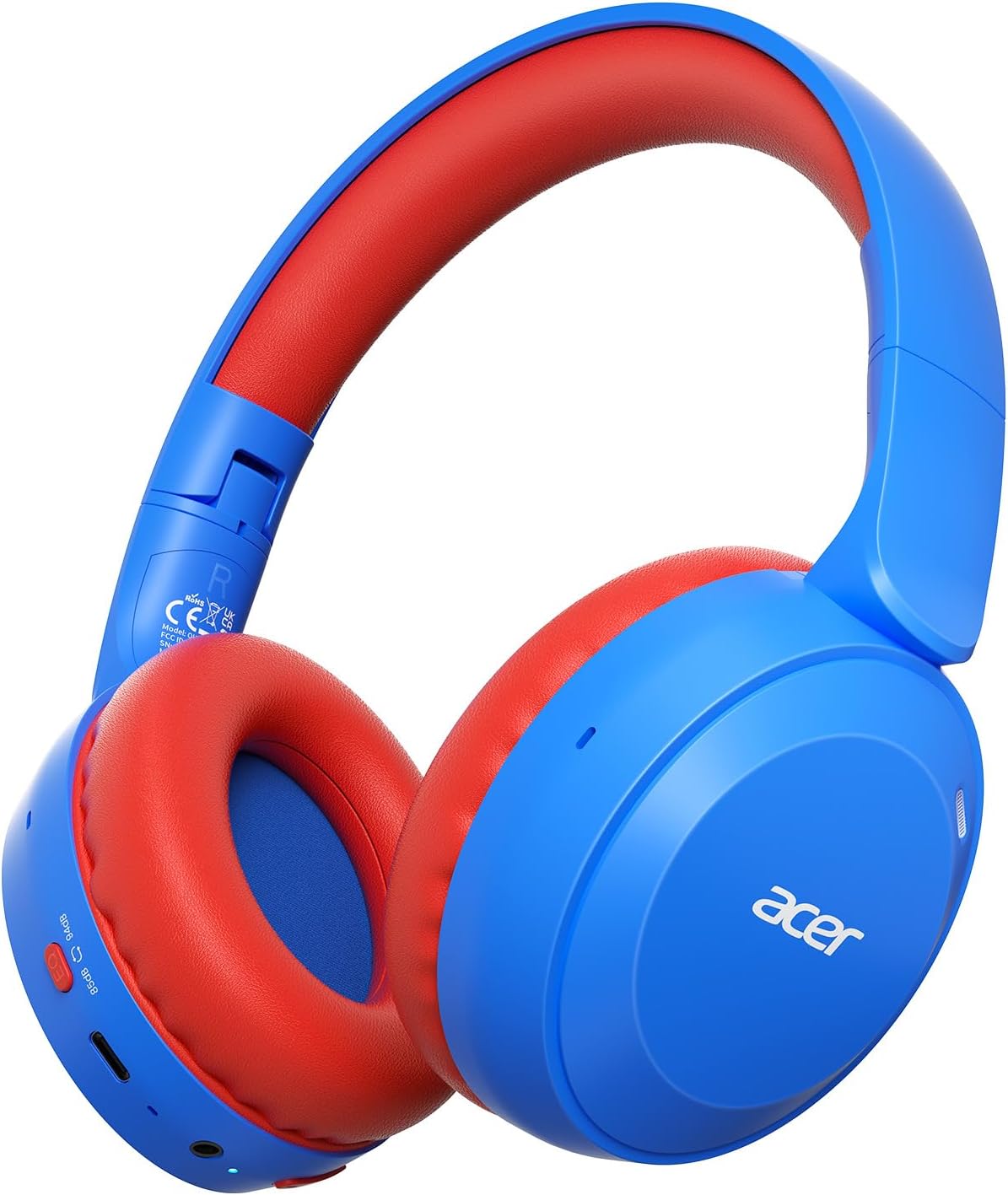 acer Kids Bluetooth Headphones in blue and red color combination, folded flat for storage