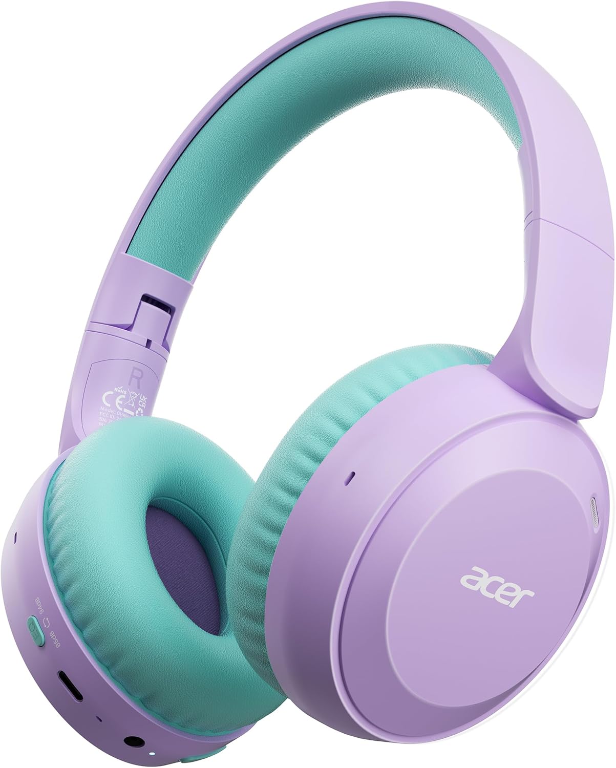 acer Kids Bluetooth Headphones in purple and green color combination with padded ear cushions