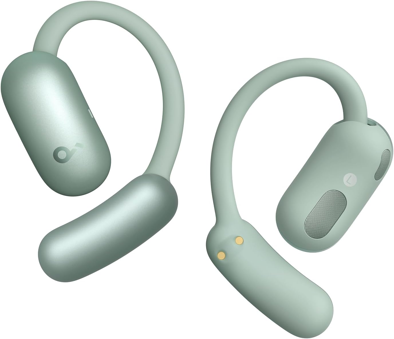 Soundcore AeroFit 2 open-ear headphones hooking over the ear, showing the open design