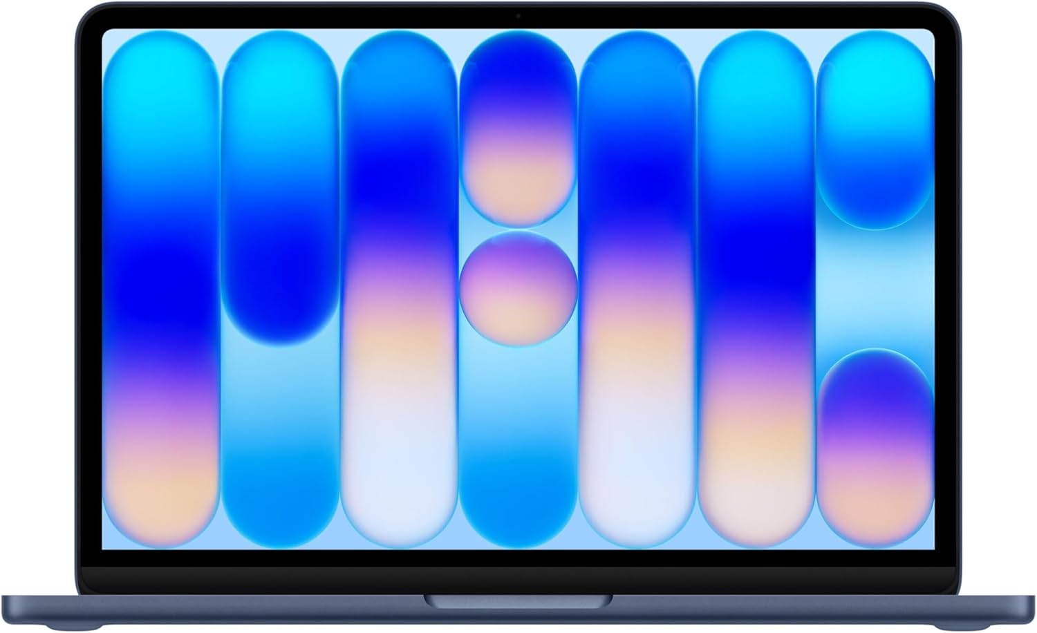 MacBook Neo in Indigo showing the color-matched keyboard deck and 13-inch Liquid Retina display