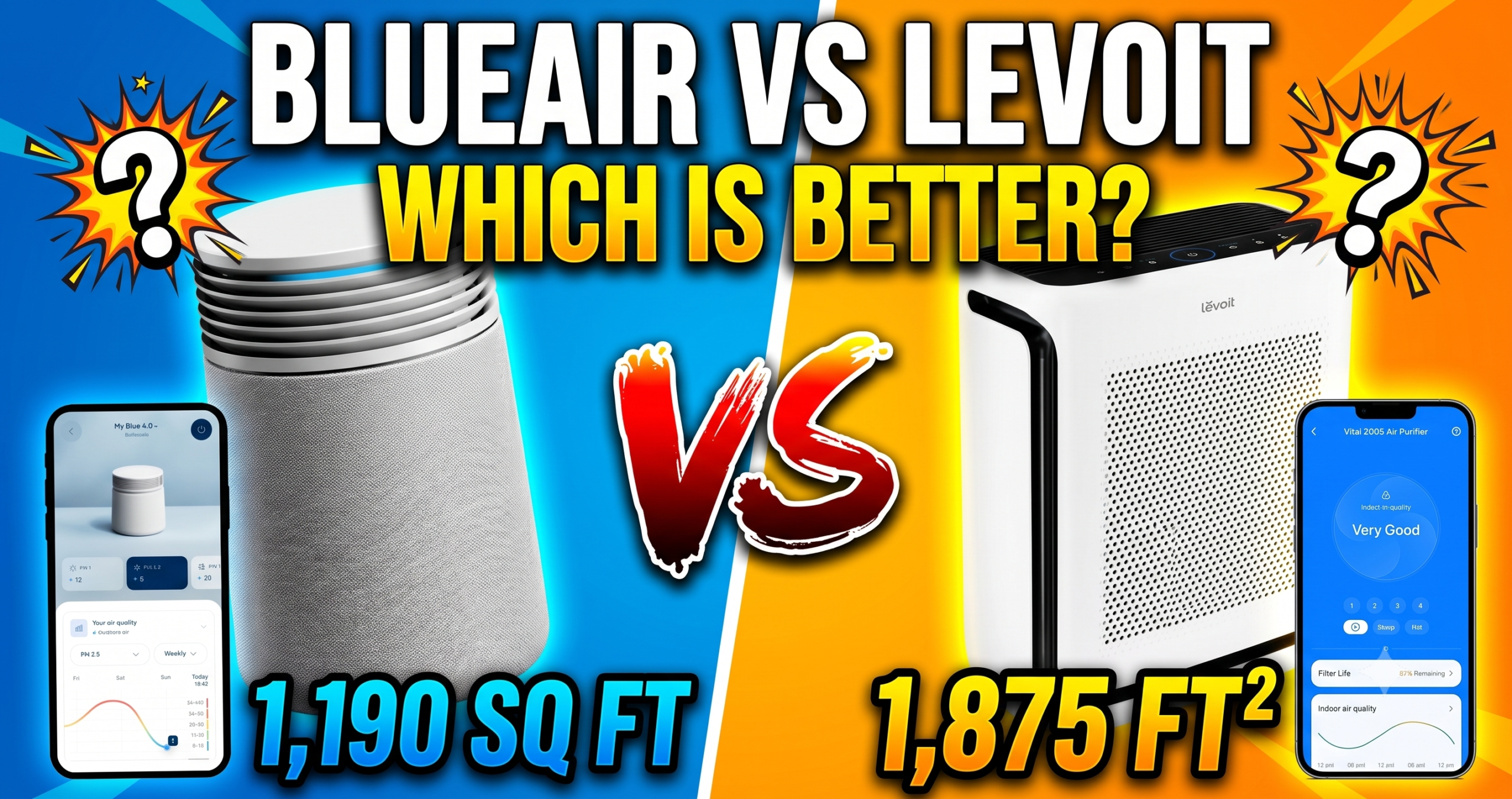 BlueAir Blue Signature Small air purifier next to the LEVOIT Vital 200S-P, side by side comparison of the two smart air purifiers