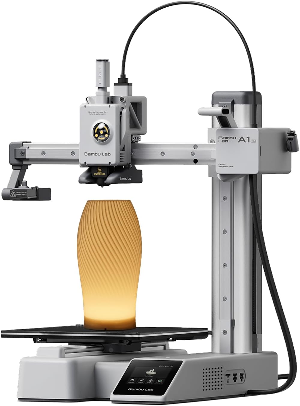 Bambu Lab A1 Mini compact 3D printer shown with its auto-calibration plate, compared here for macOS setup ease against the FlashForge Adventurer 5M