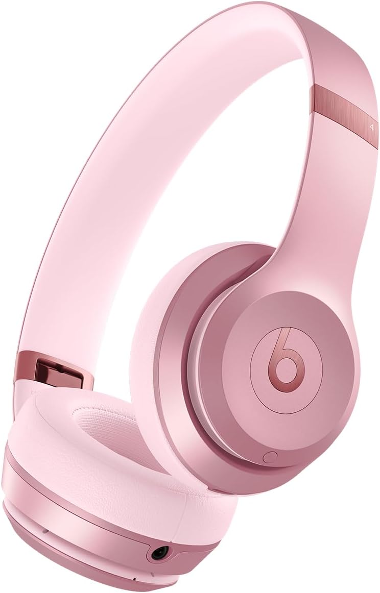 Beats Solo 4 wireless on-ear headphones in metallic pink
