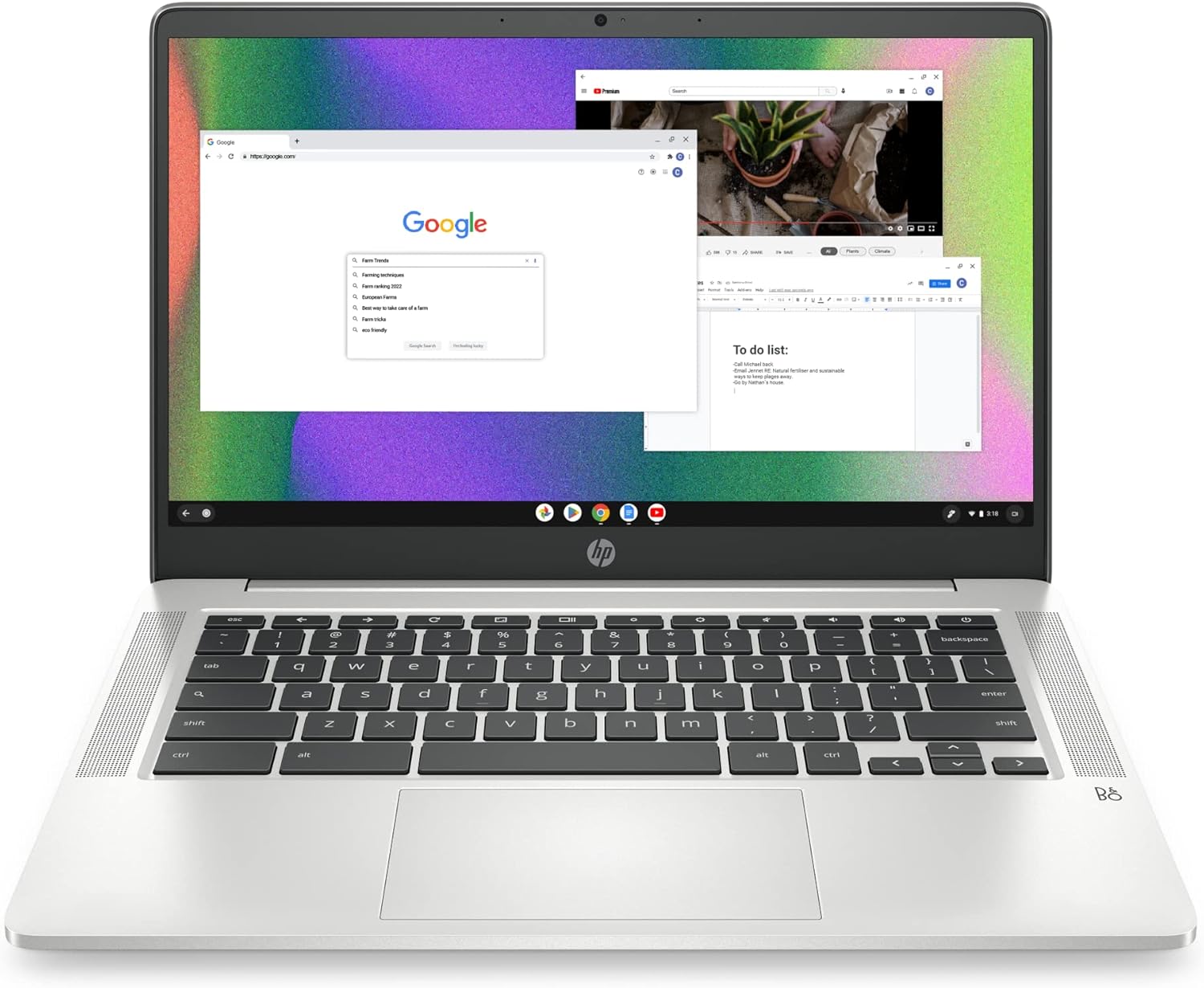 HP Chromebook 14 laptop open showing keyboard and 14 inch HD display