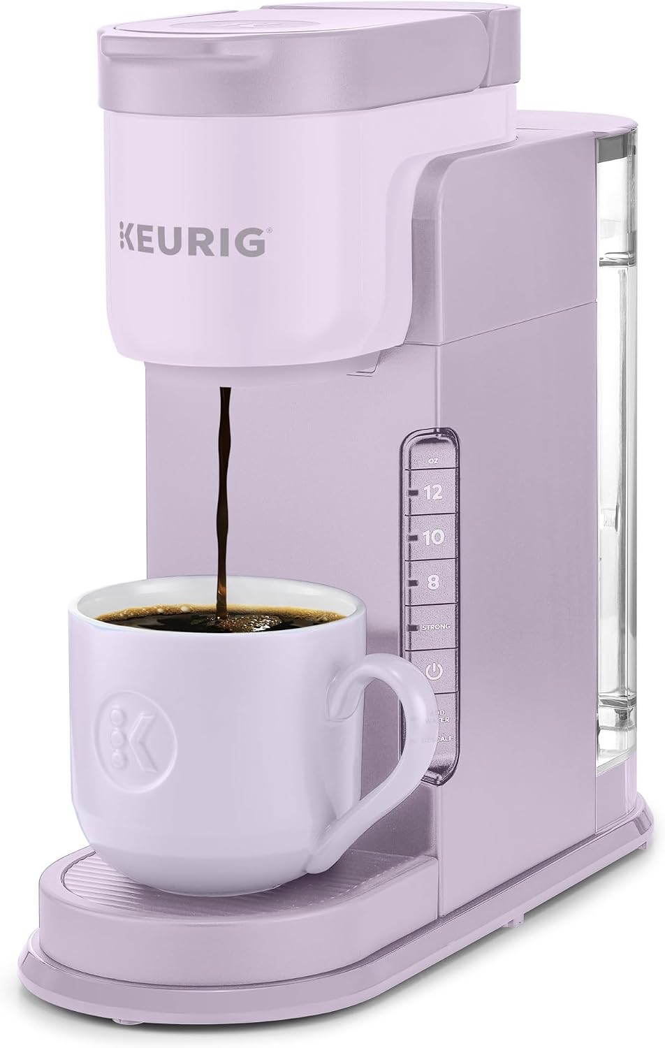 Keurig K-Express single serve coffee maker in lavender with K-Cup pod loaded